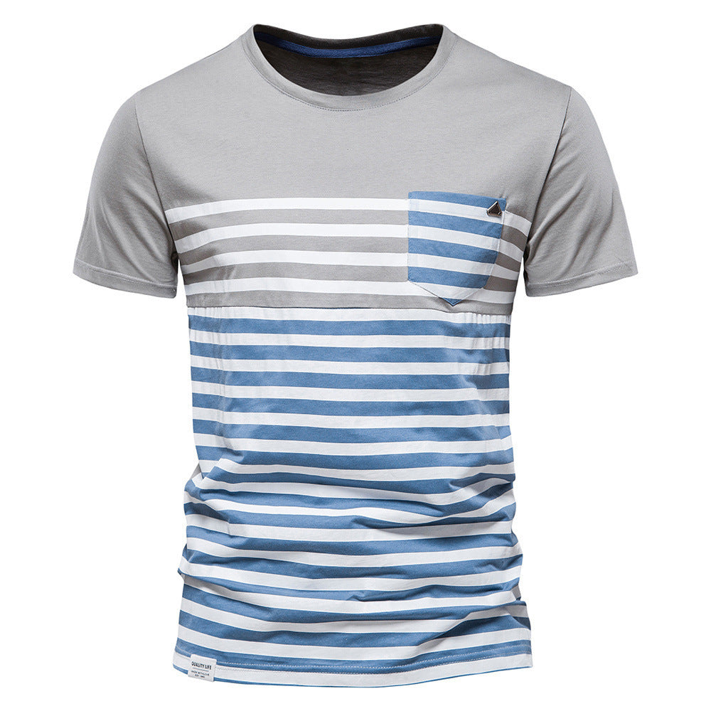 Men's Short Sleeve T-Shirt Cotton Contrast Stripe Print