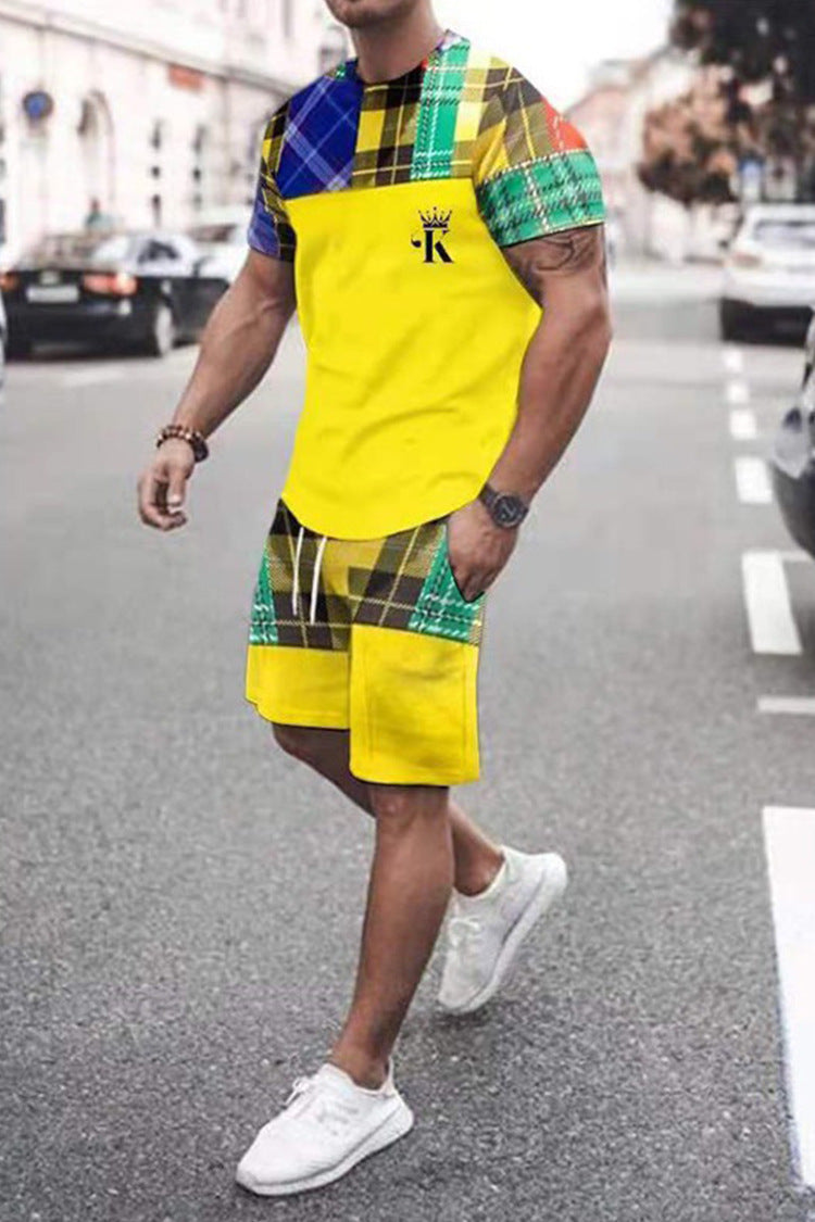 Foreign Trade Summer New Men's 3D Printed Short-sleeved Shorts Suit