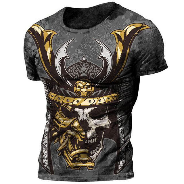 3D Men's T-shirt Samurai Printed T-shirt Loose Round Neck