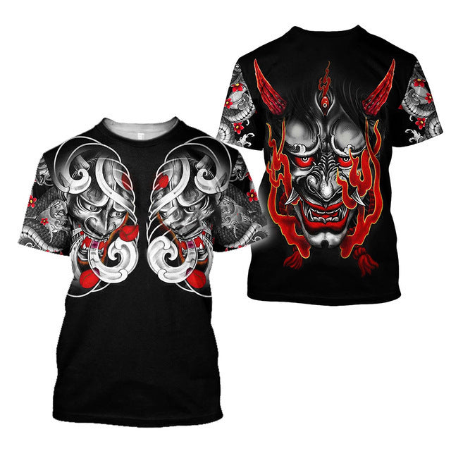 3D Men's T-shirt Samurai Printed T-shirt Loose Round Neck