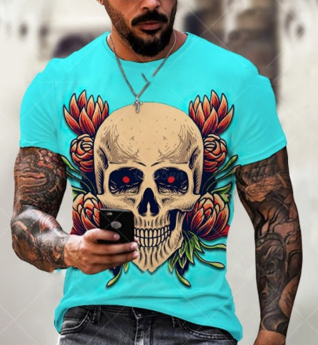 Skull 3D Printing Men's Short Sleeve Handsome Men's Casual