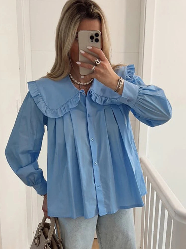 Women's Doll Collar Long-sleeved Casual Shirt