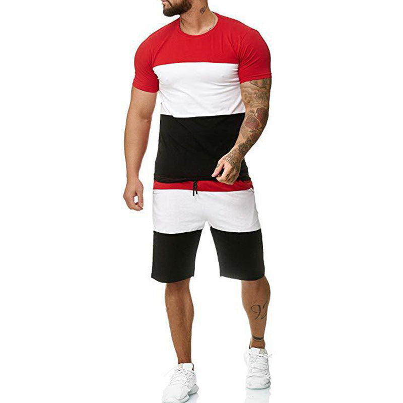 Splicing short sleeve casual sports suit