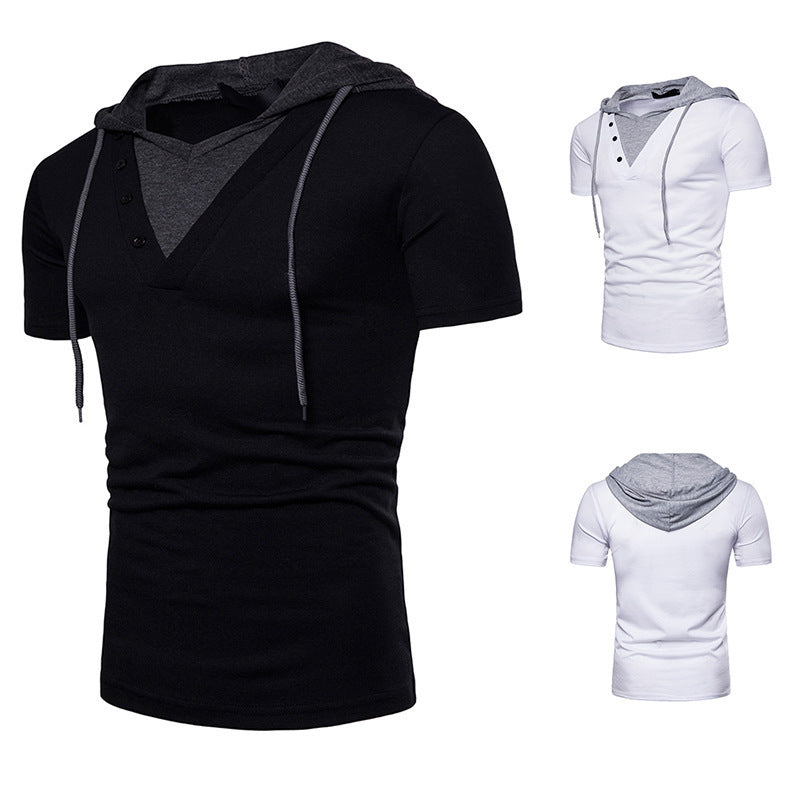 Men's hooded short-sleeved T-shirt