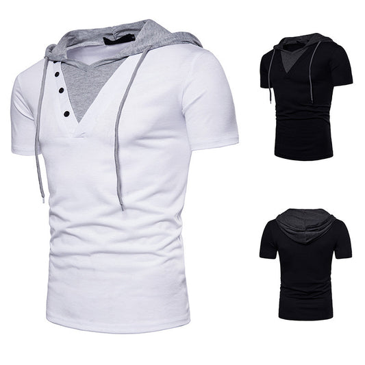 Men's hooded short-sleeved T-shirt