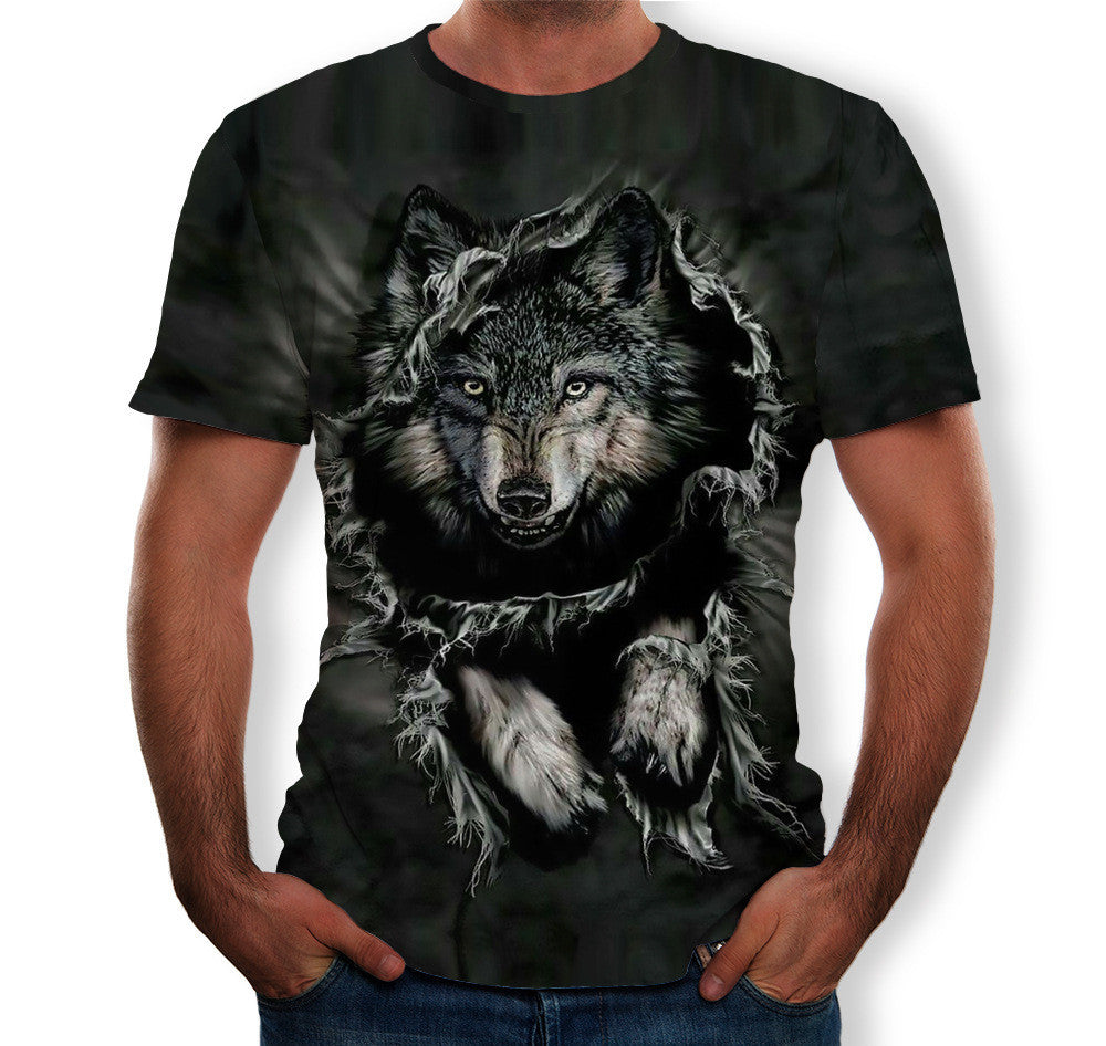 Top wolf 3D printed T-shirt Tide brand short sleeve loose men's top