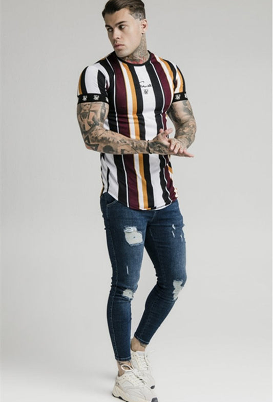 Hip Hop Striped Outdoor Sports Short Sleeve Printed T-shirt