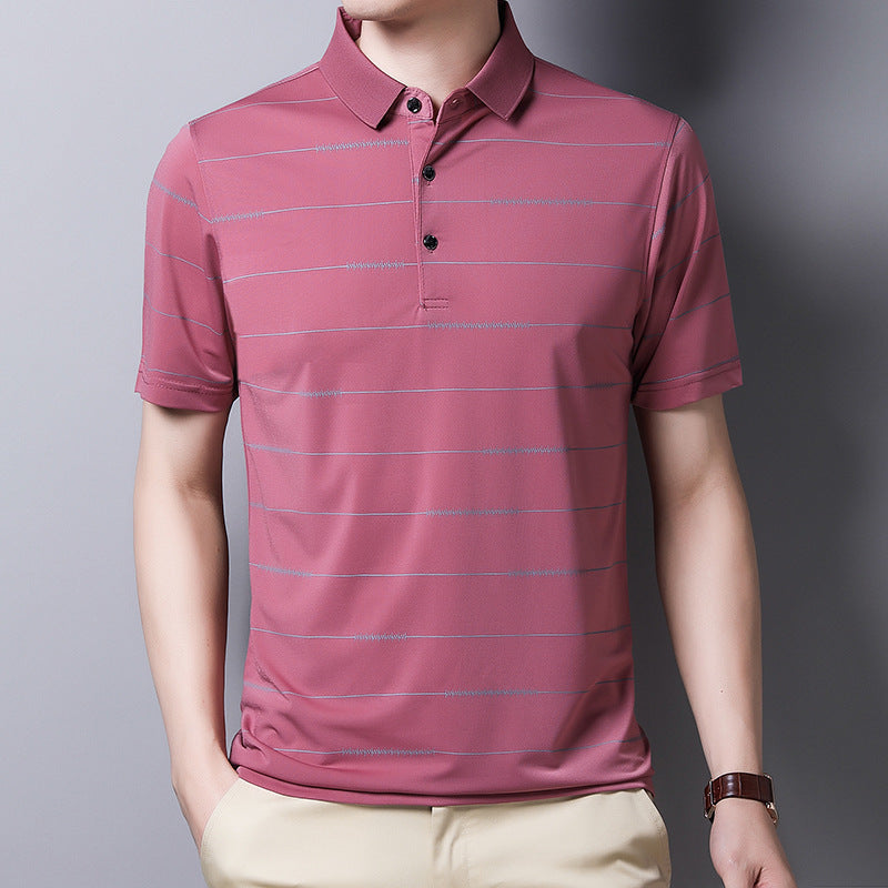 Men's Lapel Quick-drying Striped Short-sleeved T-shirt