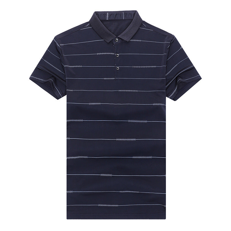 Men's Lapel Quick-drying Striped Short-sleeved T-shirt