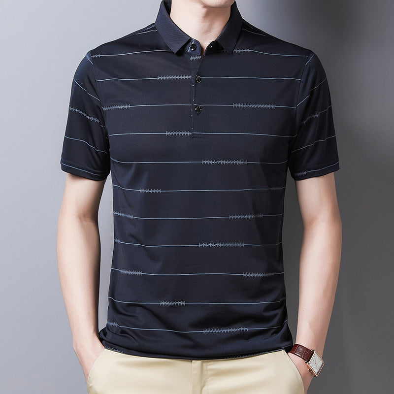 Men's Lapel Quick-drying Striped Short-sleeved T-shirt