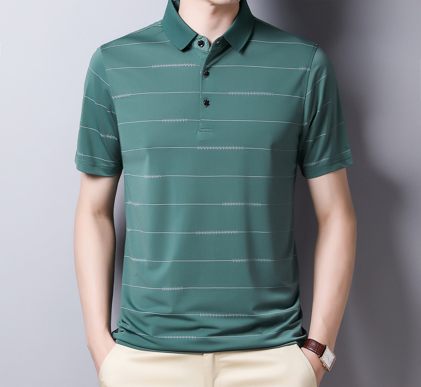 Men's Lapel Quick-drying Striped Short-sleeved T-shirt