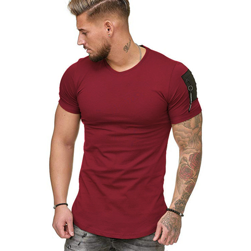 European and American sports slim solid color round neck short sleeves