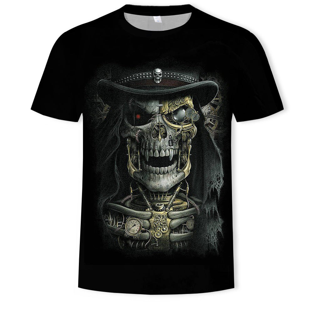 New Cross Border Foreign Trade Europe And America 3D Digital Printing Short-Sleeved Men's Trendy Skull FakeTwo Piece T Shirt