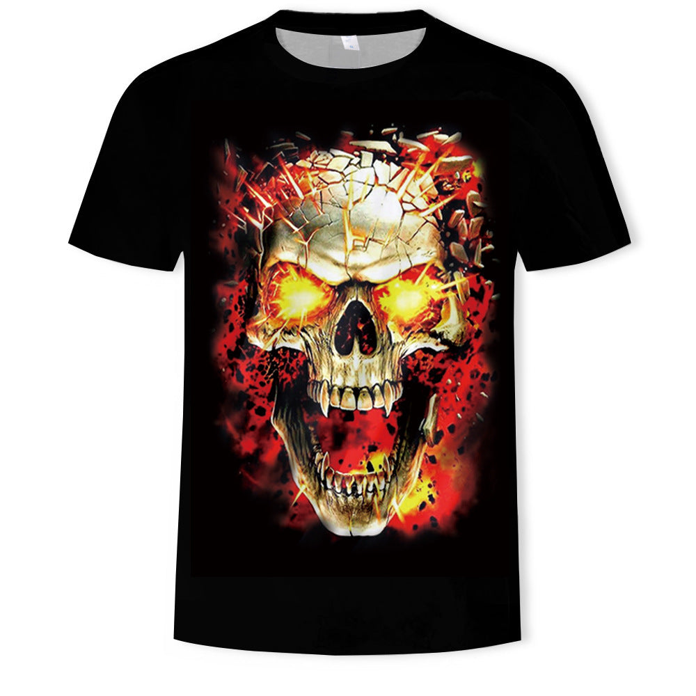 New Cross Border Foreign Trade Europe And America 3D Digital Printing Short-Sleeved Men's Trendy Skull FakeTwo Piece T Shirt