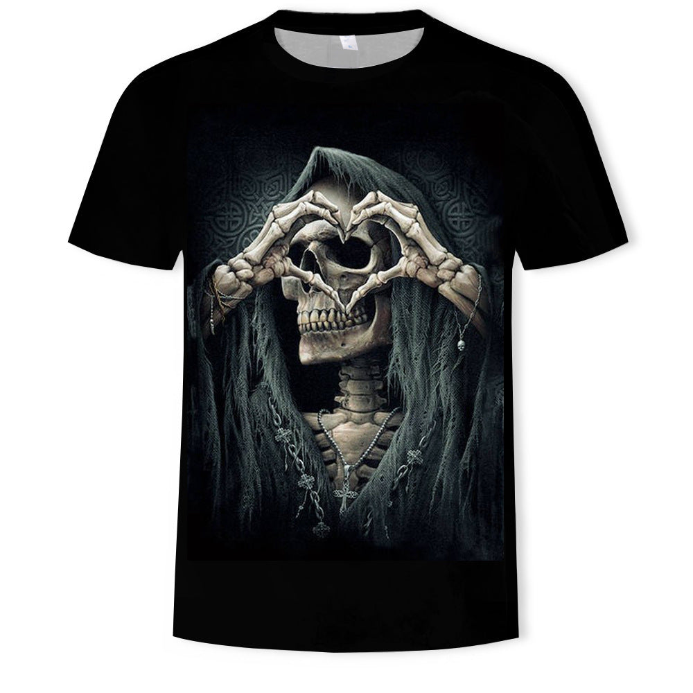 New Cross Border Foreign Trade Europe And America 3D Digital Printing Short-Sleeved Men's Trendy Skull FakeTwo Piece T Shirt