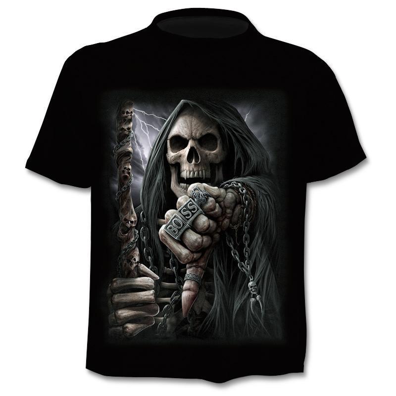 New Cross Border Foreign Trade Europe And America 3D Digital Printing Short-Sleeved Men's Trendy Skull FakeTwo Piece T Shirt