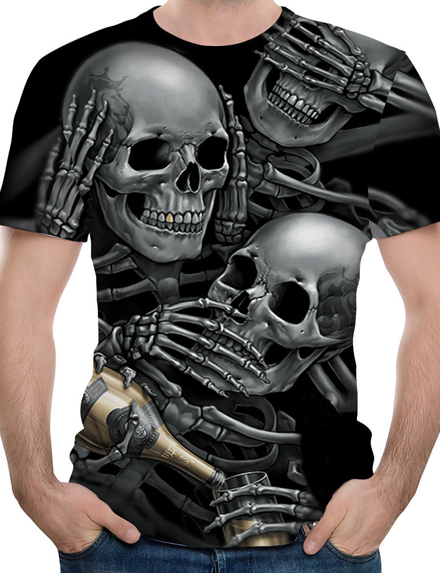 New Cross Border Foreign Trade Europe And America 3D Digital Printing Short-Sleeved Men's Trendy Skull FakeTwo Piece T Shirt