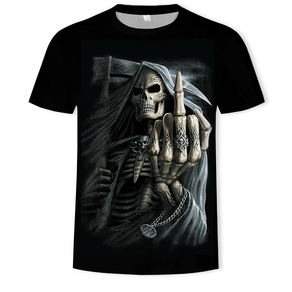 New Cross Border Foreign Trade Europe And America 3D Digital Printing Short-Sleeved Men's Trendy Skull FakeTwo Piece T Shirt