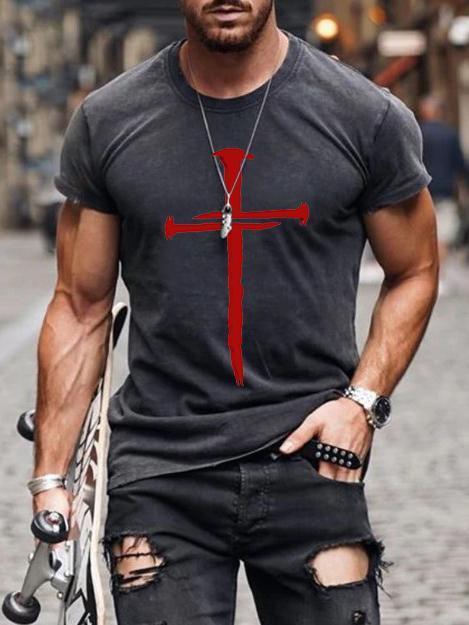 European And American Men's Cross Print T-shirt