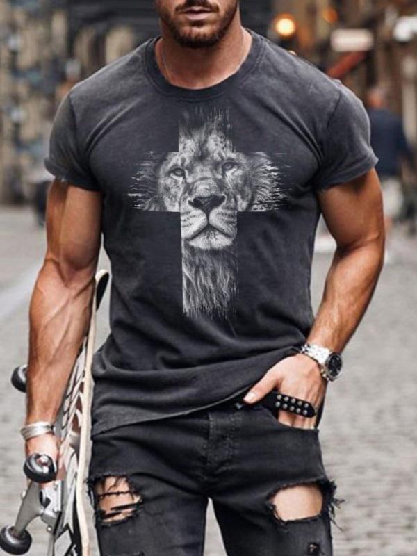 European And American Men's Cross Print T-shirt