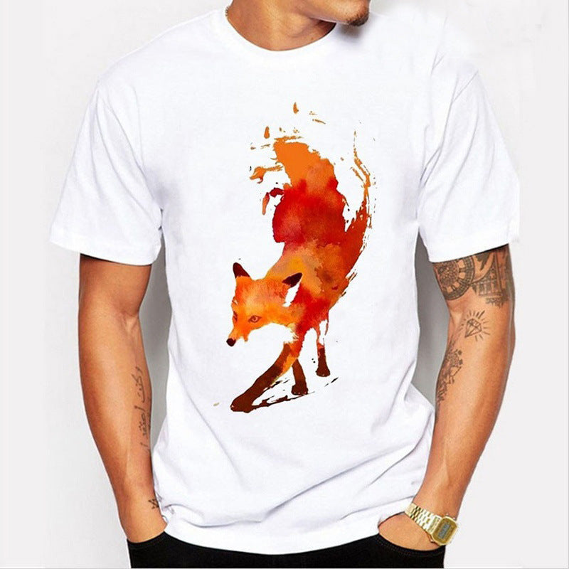 Fox Print T-Shirt Round Neck Short-Sleeved T-Shirt