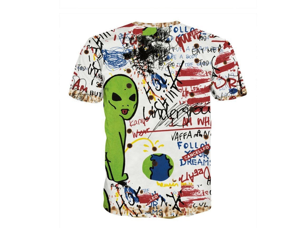 Summer new European and American street fashion high street hip hop graffiti rainbow alien short-sleeved T-shirt men and women