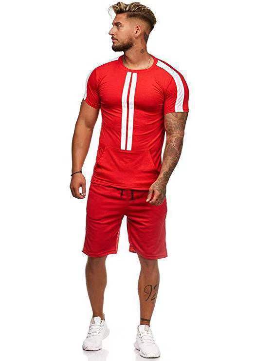 European And American Men's Striped Casual Shorts Sports Suit