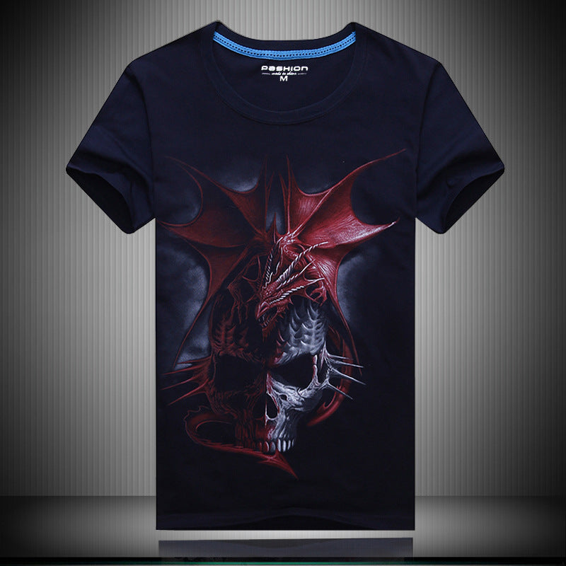 3D printed men's T-shirt skull head short sleeve