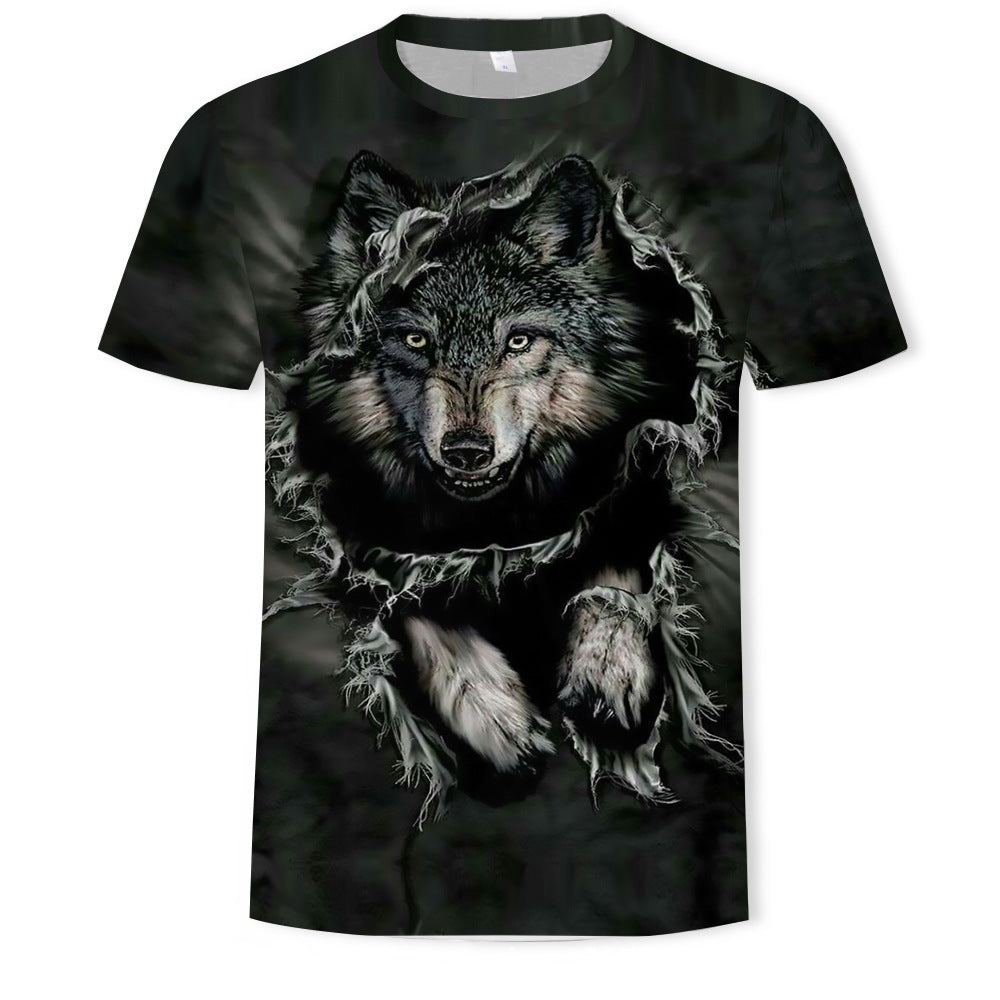 Top wolf 3D printed T-shirt Tide brand short sleeve loose men's top