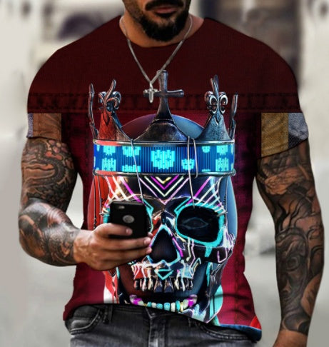 Skull 3D Printing Men's Short Sleeve Handsome Men's Casual