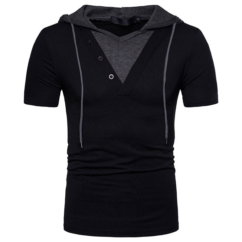 Men's hooded short-sleeved T-shirt