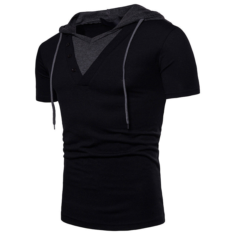 Men's hooded short-sleeved T-shirt