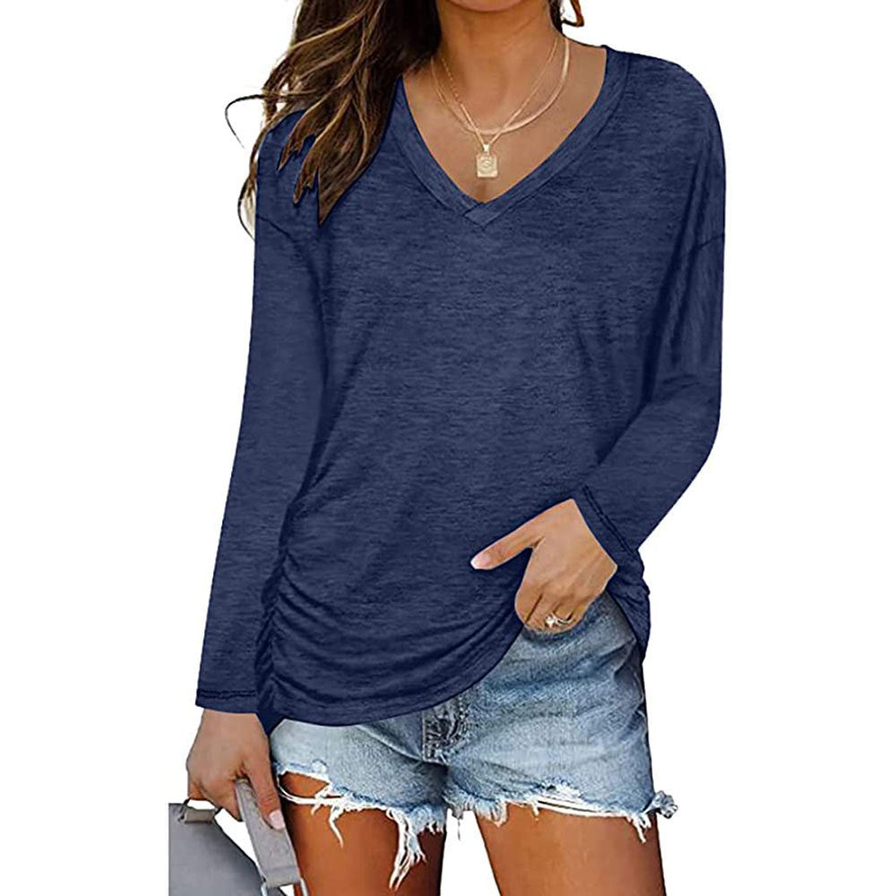 V-neck Long-sleeved Women's Top Fashion Casual Long Sleeve Top T-shirt