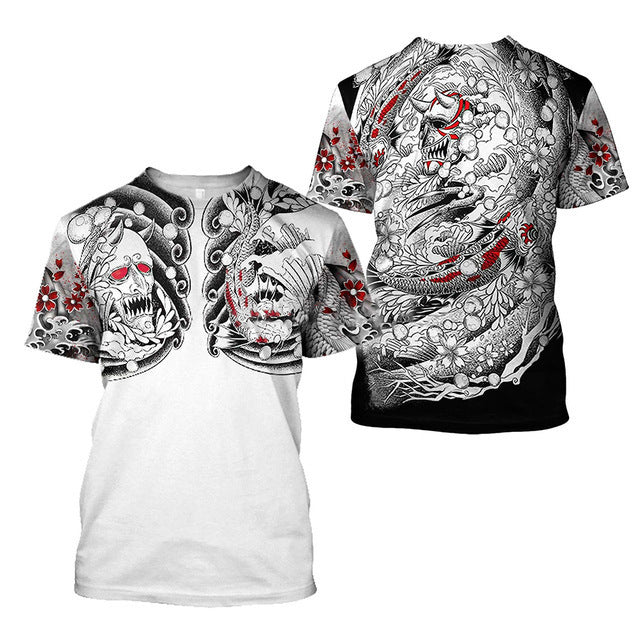 3D Men's T-shirt Samurai Printed T-shirt Loose Round Neck