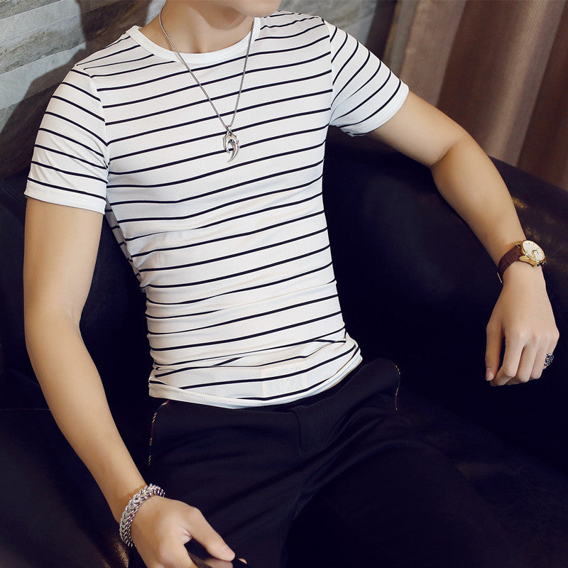 Korean men's striped t-shirt