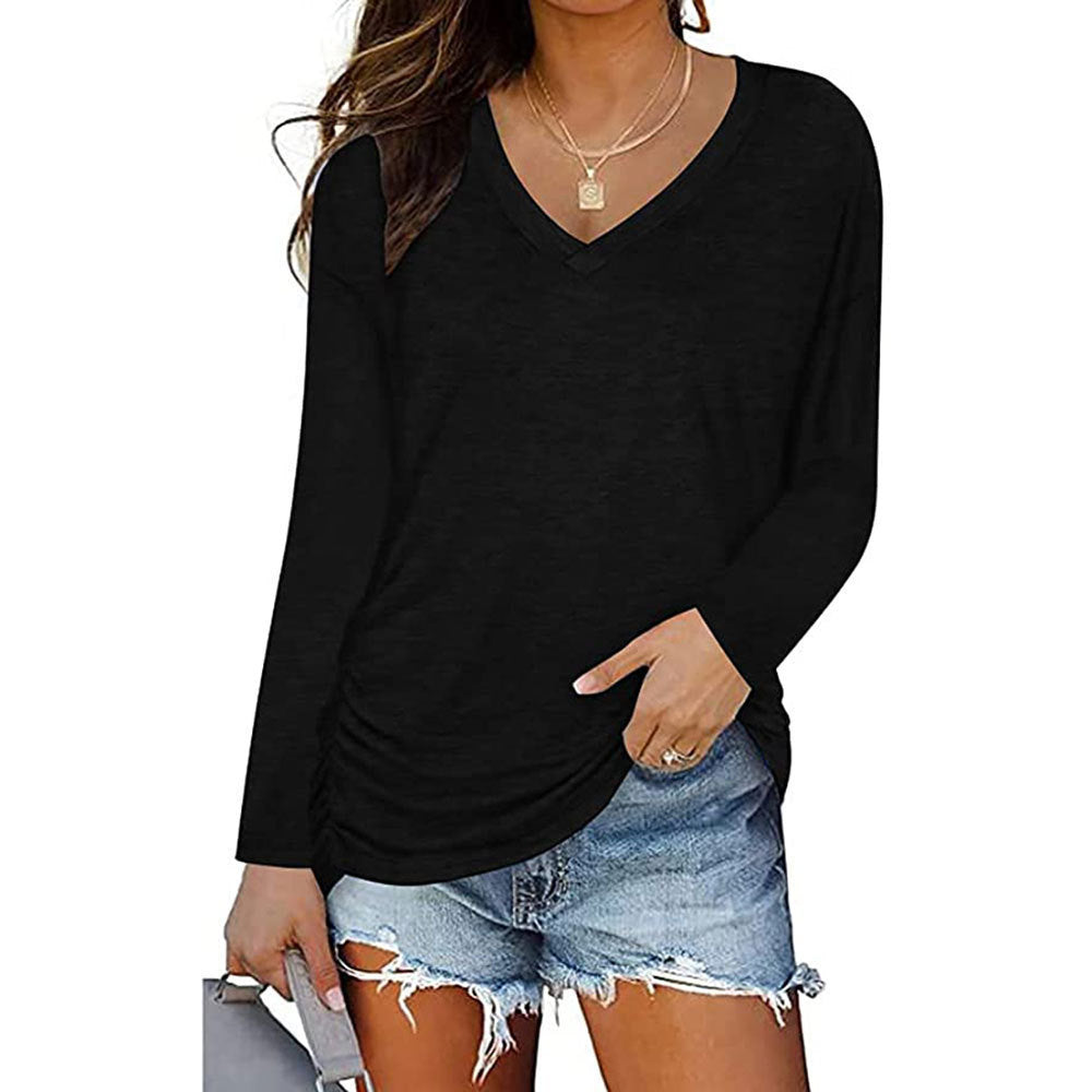 V-neck Long-sleeved Women's Top Fashion Casual Long Sleeve Top T-shirt