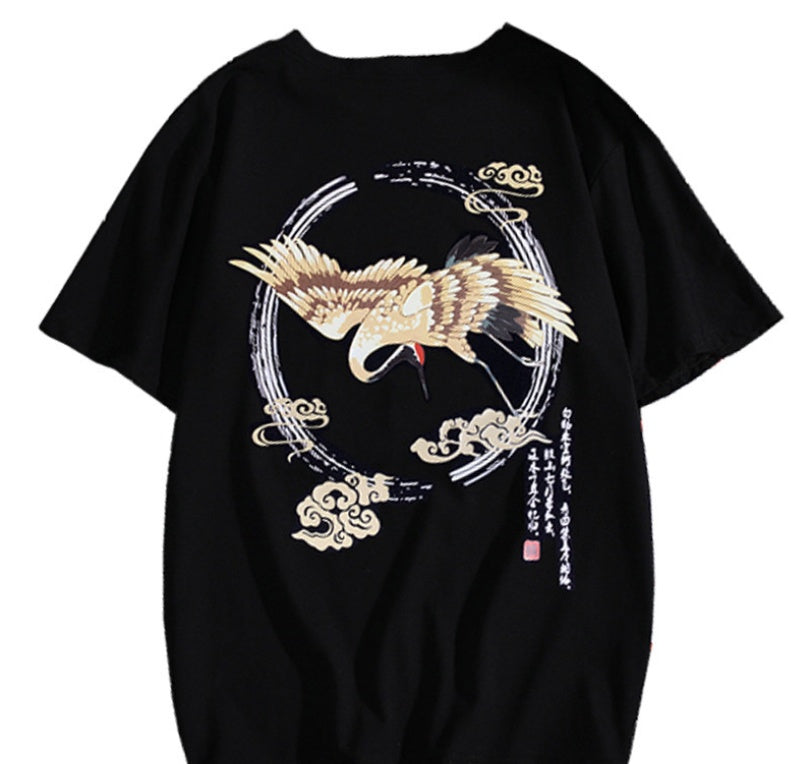 Hip hop street chinese style crane short sleeve