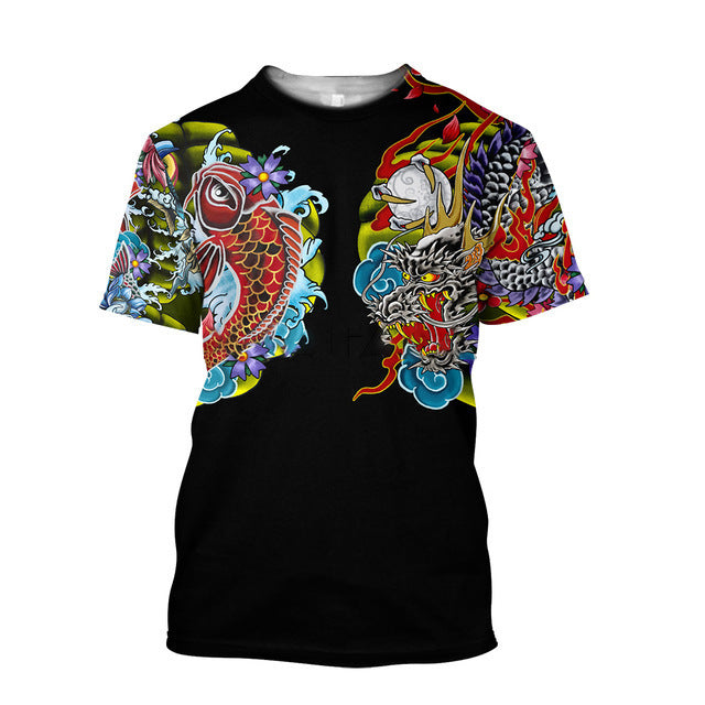 3D Men's T-shirt Samurai Printed T-shirt Loose Round Neck