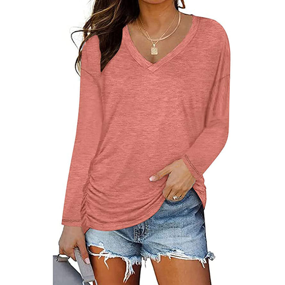 V-neck Long-sleeved Women's Top Fashion Casual Long Sleeve Top T-shirt