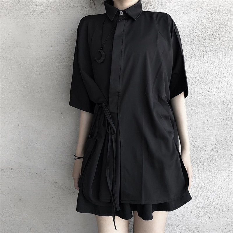 Niche Dark Loose Tied Shirt For Women