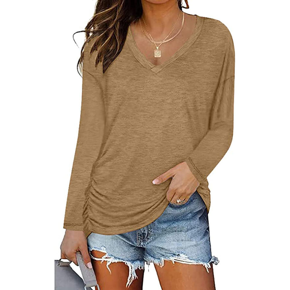 V-neck Long-sleeved Women's Top Fashion Casual Long Sleeve Top T-shirt