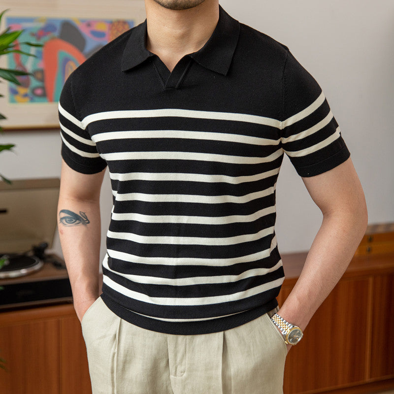 Striped Slim Short Sleeve Retro Casual Commuting