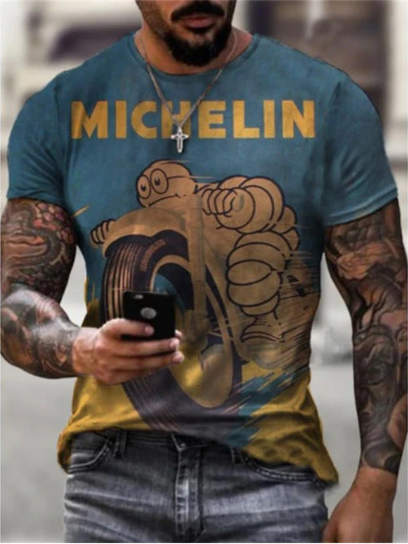 Casual Round Neck Digital Print Slim Short Sleeve Pullover T-shirt