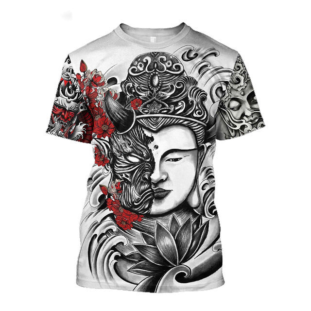 3D Men's T-shirt Samurai Printed T-shirt Loose Round Neck