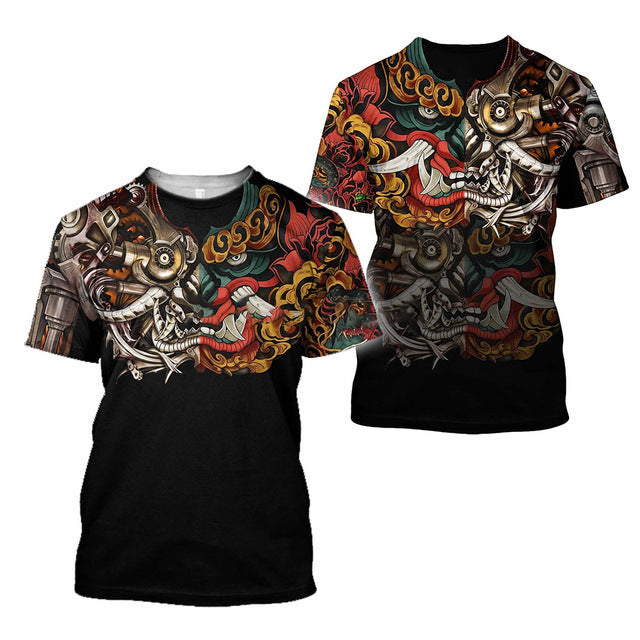 3D Men's T-shirt Samurai Printed T-shirt Loose Round Neck