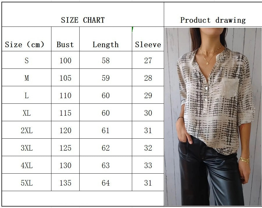 European And American V-neck Half Button Plaid Shirt Half Sleeve Sequined Pocket Button