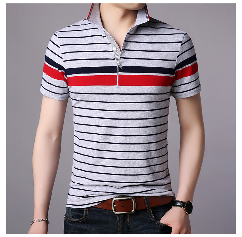 Men's striped lapel short-sleeved T-shirt