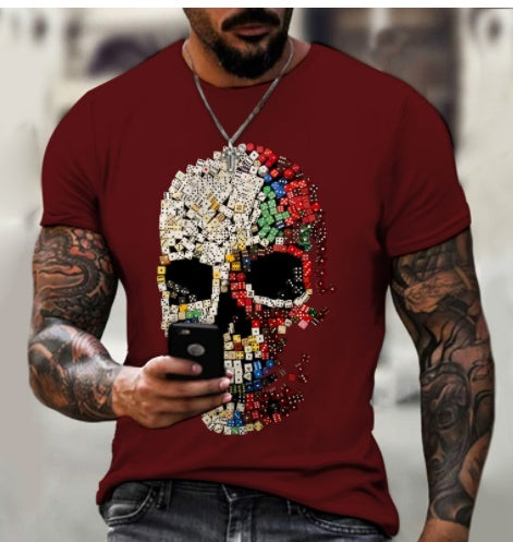 Skull 3D Printing Men's Short Sleeve Handsome Men's Casual