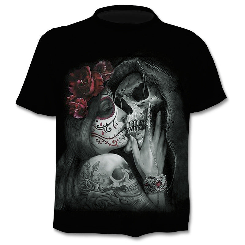 3D Digital Printing Trendy Skull T-shirt Fake Two Men