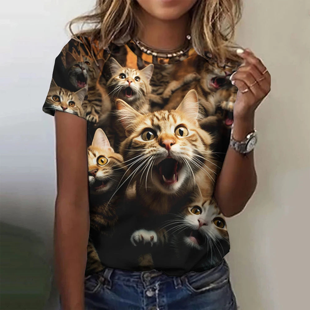 Summer Short-sleeved Women's T-shirt 3D Cat Printing